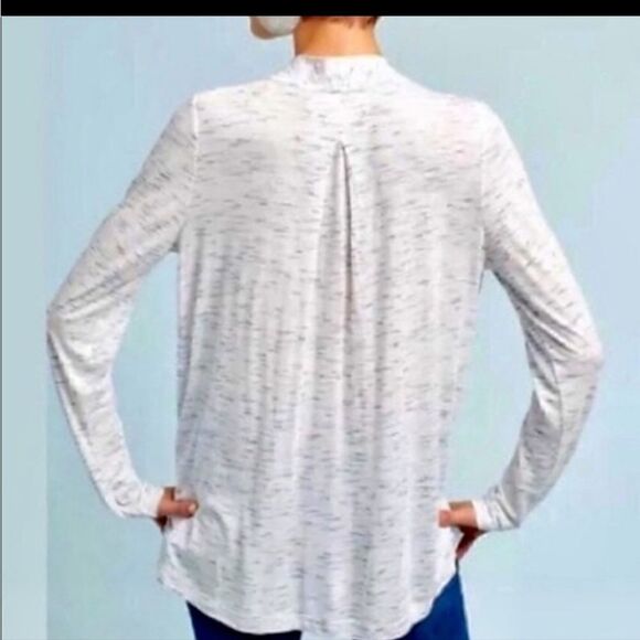 Anthropologie Akemi+Kin Light Grey Space Dye Faux Wrap Loose Longsleeve Top XS - Picture 4 of 15